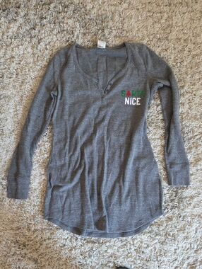 PINK Victoria's Secret Gray Ribbed Sleep Top